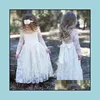 Дизайнерские детские платья дизайнеры свадебные вечеринки события белый линейный кружевной цветок девушка драгоценные шеи принцесса длинные рукава девушки общая одежда