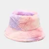 Faux Fur Te-dye Fishman Cap Ladies Rainbow Autumn Winter Thicken Warm Flat Hat Outdoor All Matched Soft Bucket Hats RRA3905