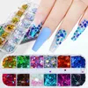 Holografiska nagelkonst: Sequins Heart Letter Snowflower Laser Nail Glitter Flakes Paillette 3D UV Hollow Manicure Dekorationer