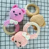 BPA Free Crochet Wooden Ring Baby Teether Safe Cute Animal Rattle Chewing Teething Nursing Soother Molar Infant Toy Accessories