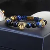 Blauwe CZ Panther Armbanden groothandel 8mm natuursteen kralen met luipaard macrame armband roestvrij stalen sieraden voor de mens