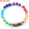 Wojiaer 7 Chakras Reiki Gem Stenpärlor Strand Bracelet Smycken Yoga Meditation för Women Armband K3281