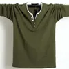 Herbstmänner T-shirt Button Big Alle Baumwolle Langarmshirts Größe Casual-Shirt Solide 5XL 6XL Fit EE OP männlich 220115