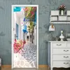 Living Room Bedroom Door Wall Sticker PVC Waterproof Wallpaper Decoration Romance Greek Street View 3D Door Mural Wallpaper Roll 201009