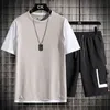 Sommar Tracksuit män Streetwear 2021 Nya Mens Casual Sats Fashion Hip Hop Patchwork T-shirts Shorts Sets Sweatsuit Plus Storlek 4XL G1222