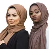 Partihandel Pris 90 * 180cm Kvinnor Muslim Crinkle Hijab Scarf Femme Musulman Soft Cotton Headscarf Islamic Hijab Sjalar och Wraps