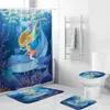 Ouneed Blue ocean world Tende da doccia set 4PCS @ Antiscivolo Carino delfino Toilette Copertura in poliestere Tappetino Set Bagno Tende da doccia Y200108