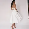 Sexig kort bröllopsklänning 2021 Tunna remmar Criss Cross Simple V Neck Satin Bridal Dresses A Line Vestidos de Noiva Bride Gown338e