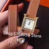 Montre en cuir véritable orange double couche, marque de luxe, montre à chiffres romains, cadeau pour filles et femmes