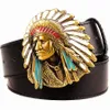 Mode hommes ceinture tête indienne boucle ceinture de cow-boy ouest pour hommes punk rock ceintures tête de chef indien ceinture en cuir pour hommes hip hop ceinture J0121