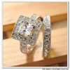 Anéis de cluster gokadima mulheres anel de casamento, liga zircônia cúbica set quadrado engajamento clássico amante jóias wr039