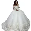 Gorgeous Dubai Princesa Ball Gown Dresses Long Sleeve Lace Appliques Wedding Gowns Vestido De Novia Casamento Chapel Bride Dress Plus Size