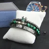 3 pièces/ensemble couronne Bangel Bracelet pour hommes vert CZ couronne tressage Bracelet mode acier inoxydable manchette bijoux