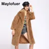 Maylofuer Teddy 스타일 새로운 특대의 진짜 양고기 모피 코트 여성 모피 겨울 천연 정품 양모 양 모피 롱 코트 느슨한 재킷 201031