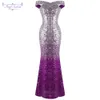 Angel-FashionsレディースオフショルダーイブニングドレスGradient Silver Purple Sequin Maqu Mermaidエレガントプロムガウン496 LJ201118