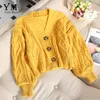 Yuoomuoo Chic Kobiety Cropped Cardigan Sweter Spadek 2019 Knitwear Krótkie Kartacji Dziewczyna Z Długim Rękawem Twist Crochet Top Pull Femme Y200722