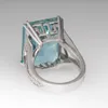 Color de plata 925 princesa mar azul topaz anillo diamante cuadrado piedra preciosa bizuteria anillo 925 joyería para mujeres anillo de zafiro caja y1124