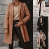 Kış Kadınlar Zarif Yün Karışımı Moda Moda Dönüşü Yakalamalar Uzun Katlar Vintage Tek Göğüslü Yün Palto Dış Giyim