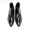 Bottes de luxe hommes en cuir verni noir bottines Botas Hombre bottes d'affaires formelles en cuir Botas bout pointu, grand 46