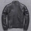 Бесплатная доставка .Sales Classic Motor Biker Кожаная куртка, мода мужская натуральная кожаное пальто, зима теплый тонкий овчин Бекхэм LJ201029