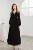 Women's Runway Designer Dresses Sexy V Neck Long Puff Sleeves Feather Detailing Lace Up Waist Elegant Long Party Prom Vestidos