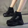 Nouveau automne bottes femmes haute plate-forme baskets 12 CM hauteur augmentant bottines semelle épaisse respirant toile chaussures femme 201105