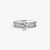 100% 925 Sterling Silver Sparkling Snowfake Double Ring for Women Wedding Rings Fashion Engagement Jewelry Accessories298Q