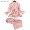 Lisacmvpnel largo estilo suave transpirable mujeres pijamas rayón Casual mujer pijama conjunto Twinset mujeres Homewear 201217