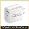 QC 3.0 PD 18W Adaptateur secteur pour iPhone 12 11 Type-C Port USB Chargeur rapide EU US UK AU Plug Fast Safe Charger pour Samsung Xiaomi Huawei