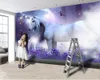 夢の森の森の中のカスタム3D動物の壁紙白い馬3D壁紙インテリアの装飾的なシルク3D壁紙