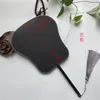 Round Black DIY Natural Silk Hand Fan with Ebony Handle Chinese Traditional Costume Dance Show Calligraphy Paintings Embroidery