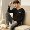 Autumn MELIFLE 100% Cotton Men's Pamas Set Atoff Home Satin Sleepwear Suit for Man Winter Warm Silk Male Loungewear Nightwear 201109