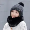 Anno Balaclava Inverno Cappelli da donna Dolce adorabile Fiocco di neve Puntini Cappello lavorato a maglia Sciarpa Set Spessa Calda Berretti Skullies Berretto