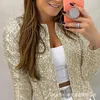 WEPBEL Sequins Long Sleeve Coat Ladies Stylish Casual Stand Collar Office Outwear Workwear Top Jacket