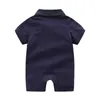 Cotton Summer Newborn Baby Clothes Plaid Lapel Short Sleeve New Borns Baby Girls Rompers Boys Jumpsuit