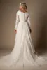 Ivory A-line Beaded Lace Tulle Modest Wedding Dresses With Long Sleeves Scalloped Neck Buttons Up Back Full Sleeves Long Bridal Gowns Modest