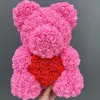 40 cm Artificial Rose Heart Teddy Bear Handmade Bear of Roses for Women Valentine's Day Wedding Bithday Gift Drop 295a
