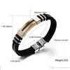 Mens Bracelets Black Stainless Steel Silicone Bracelets Charm Bracelet Male Bangle For Men Jewelry Silver & Rose Gold Color