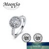 925 Sterling Zilveren Sieraden Set Halo Verlovingsring Ronde Stud Earring voor Bruiloft Valentijnsdag Gift Christmas J416