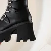 Winter Sexy Gesp Vrouwen Mid Calf Laarzen Leren Blok Hak Gothic Black Punk Style Platform Schoenen Vrouwelijke Schoenen Maat 35-42 201217