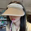 2022 Dames Imitatie Parel Lege Top Stro Hat Casual Zomer Strand Zonhoeden Wide Brim Sunscreen Outdoor Sports Cap Zomer Caps G220301