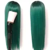 Long Silky Straight Synthetic Replacement Hair Wig Green Ombre Silk Base Wig Full Neat Bangs Heat Resistant None Lace Wigs Fashion Black Women