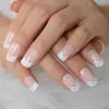 Valse nagels naakt natuurlijke Franse nagel nep spijkers korte lengte ontworpen valse pers op wit zilver glittertips 220225
