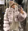 Winter Fox Fur Jacket sömmar kort lapel långärmad kappa kvinnor bröllopstillbehör S till 4xl2493