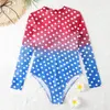 Womens Swimwear Gradient Color Mesh Long Sleeve one-piece Sexy Swimsuit Fashion Charming Beach Girls Wear