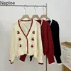 Damen Strick T-Shirts Neploe Chic Kirschpullover Mantel Süße Vintage gestrickte abgeschnittene Strickjacke Herbstkleidung V-Ausschnitt lose koreanische Sueter Tops F