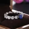 Nouvelle Arrivée Top Vente De Luxe Bijoux 925 En Argent Sterling Poire En Forme De Coeur Bleu Saphir CZ Diamant Populaire Parti Femmes Bague De Mariage Anneau Cadeau