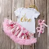 Rose kjol set 4pcs nyfödd baby girls romper spädbarn outfits flickor prinsessan toddler barn kläder födelsedag gåvor