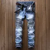 Jeans masculinos angustiados rasgados jeans jeans slim motocicleta moto motociclista causal calças jeans hip hop jeans roupas de jeans