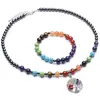 Beaded armband 7 chakra yoga kristall sten pärlor sträng gallsten energi armband liv träd grus halsband set